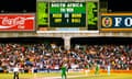 The SCG scoreboard tells the story as England win a controversial rain affected game on run rate in the World Cup semi-final against South Africa in 1992, a statistical anomaly that gave rise to the DRS system.