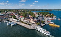 Aerial view of Vaxholm island, in Stockholm’s archipelago, Sweden.