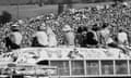 Hippy Bus<br>Fans sitting on top of a painted bus at the Woodstock Music Festival, Bethel, New York, 15th-17th August 1969. (Photo by Archive Photos/Getty Images)