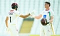 Andy Umeed and Matthew Renshaw of Somerset celebrate victory over Kent
