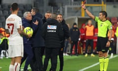 José Mourinho is sent off in the second half of Roma’s 2-1 defeat to Cremonese