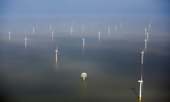 Aerial Views Of The London Array Offshore Windfarm Wind turbines sit in the North Sea