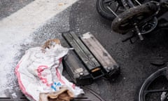 Damaged lithium-ion batteries after a deadly fire at an e-bike store in New York