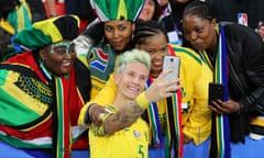 Janine van Wyk with South Africa fans after playing China at the 2019 World Cup in Paris.