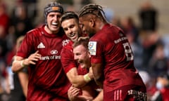 Scott Buckley celebrates scoring a try for Munster in their opening Champions Cup win against Wasps.