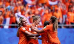 Vivianne Miedema celebrates after scoring the third Netherlands goal.