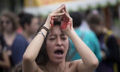 Artist Mandy Joha at a violence against women protest in Guatemala City.