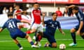 Leny Yoro (second right) in action during the friendly defeat against Arsenal