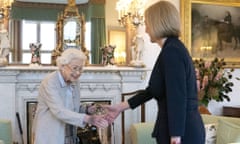 Queen Elizabeth II welcomes Liz Truss during an audience at Balmoral, Scotland