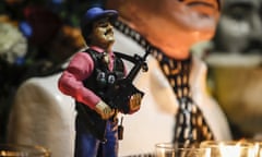 A statue of Mexican drug lord Joaquin “El Chapo” Guzman is displayed at his chapel in Culiacán, Sinaloa. An arrest of El Chapo’s son erupted in cartel violence across the city.
