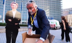 Michael O'Leary after being hit by cream pie