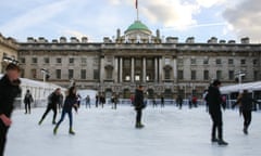 Skaters on the rink at Somerset House on the Strand in London