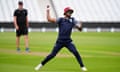 Kraigg Brathwaite bowls during a nets session at Trent Bridge, Nottingham