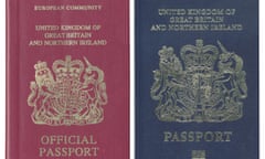 Composite image of the burgundy and blue UK passports