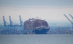 Crews work to move the cargo ship Dali in Baltimore, Monday, May 20, 2024. The vessel on March 26 struck the Francis Scott Key Bridge causing it to collapse and resulting in the death of six people. (AP Photo/Matt Rourke)