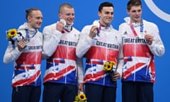 Luke Greenbank, Adam Peaty, James Guy and Duncan Scott after earning silver medals at the Tokyo  Olympics