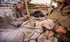 sean smith<br>Bowe Bergdahl (sitting) Afghanistan. Blackfoot Company, 1st Battalion 501st infantry Regiment (Airborne) 25th Infantry Division maning an “obersavation post” at Malakh above where they were building an base for Afghan National Security Forces.Photo Sean Smith