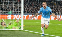 Lazio's Ciro Immobile celebrates after scoring his first goal against Celtic