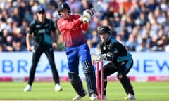 Harry Brook hits a shot for England against New Zealand