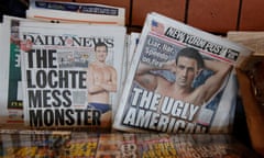The front pages of the New York Post and the New York Daily News display the image of U.S. Olympic swimmer Ryan Lochte in New York, U.S., August 19, 2016.  REUTERS/Lucas Jackson           FOR EDITORIAL USE ONLY. NO RESALES. NO ARCHIVES.