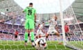 The ball nestles in the net after Patrik Schick equalises for the Czech Republic. 