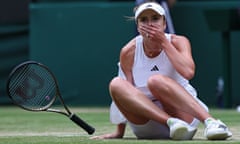 Elina Svitolina drops to the ground after completing her win.