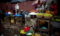 Women in a market in the Magazine Wharf area of Freetown, Sierra Leone