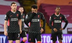 Liverpool’s players look dismayed as they slip to a 7-2 defeat against Villa