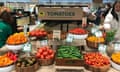Fruit and vegetables on display in a supermarket