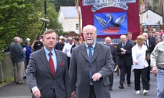 Llew Smith, right, and Peter Law, left, marching with workers and their families from the Corus tinplate works in Ebbw Vale in 2002