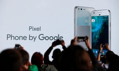 Google Pixel phone launch<br>epa05570224 Attendees take pictures of the stage during the launch of the Google Pixel phone at a Google product event in San Francisco, California, USA, 04 October 2016. EPA/JOHN G MABANGLO