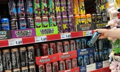 Energy drinks on supermarket shelves