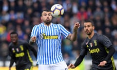 Andrea Petagna in action for Spal, where he is spending the 2018-19 season on loan, against Juventus.