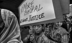 Demonstrators marching through the street of Bhopal to mark the 34th anniversary of the Union Carbide chemical plant disaster which killed an estimated 25,000 people ad has left more than 150,000 suffering from chronic medical conditions