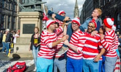 Men in Where's Wally costumes