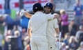 Mark Wood (right) is congratulated by Jonny Bairstow after scoring his maiden Test half-century on day one of the second and final Test against New Zealand at the Hagley Oval.