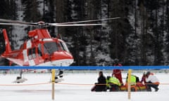 A helicopter ambulance arrives to take George Baker to hospital