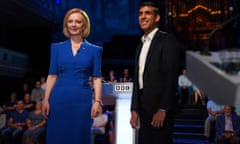 Rishi Sunak and Liz Truss speaking during the BBC Conservative leadership debate