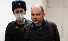 Russian opposition activist Vladimir Kara-Murza being escorted to a hearing in a court in Moscow, Russia, on 8 February 2023