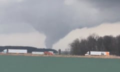 Tornado strikes Hancock County in Ohio<br>A view shows a tornado moving in Hancock County, Ohio, U.S. March 14, 2024, in this screengrab obtained from a social media video. Tom Simmons/via REUTERS THIS IMAGE HAS BEEN SUPPLIED BY A THIRD PARTY. MANDATORY CREDIT. NO RESALES. NO ARCHIVES.