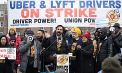 Rideshare drivers staged a strike at LaGuardia airport on 26 February over their treatment and pay by Uber and Lyft.