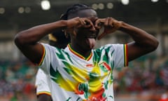 Amadou Haidara celebrates after Mali’s opening goal. 