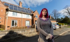 Cassandra Burton Solar Panels<br>For Guardian News Jess Murray story. Pictured is Cassandra Burton outside her home in Trent Vale in Stoke-on-Trent with the solar panels installed on her roof which she claims have been fraudulently installed and is non operational and not connected in 3 years. Photo by Fabio De Paola