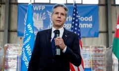 Antony Blinken visiting a World Food Programme regional warehouse in Amman, Jordan