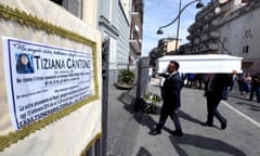 Funeral of Tiziana Cantone<br>epa05541987 A photo made available 16 September 2016 of the coffin of Tiziana Cantone being carried to her funeral service in Casalnuovo, Naples, Italy, 15 September 2016. The 31-years-old woman had committed suicide after battling for months to have a viral video, showing her having sex, removed from the internet. The woman earlier had won a so-called 'Right to be forgotten' case but was ordered to pay the legal costs.  EPA/CIRO FUSCO