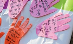 A sign outside a care home  during the Covid-19 Lockdown shows messages from  residents