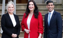 Rishi Sunak, right, with Michelle O'Neill, left and  Emma Little-Pengelly