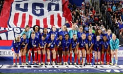 The US women’s team celebrate after winning the SheBelieves Cup this month.