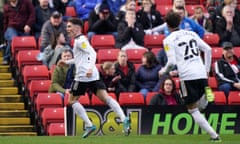 Harry Wilson celebrates his 86th-minute equaliser for Fulham at Barnsley