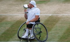 Dylan Alcott with the winners trophy at Wimbledon